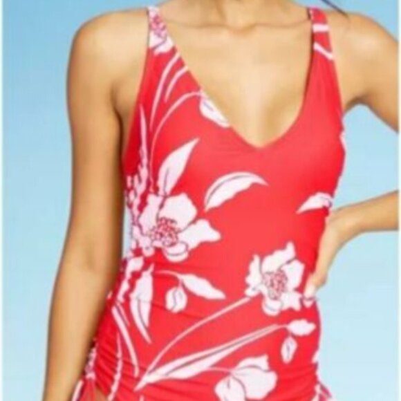 KONA SOL / Red & white Floral One Piece Bathing Suit Size S - Picture 2 of 9